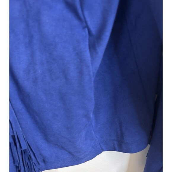 COLLEEN LOPEZ Faux Suede Fringe Open Jacket 1X Drape 3/4 Sleeve Blue Western - Picture 6 of 10